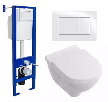 Комплект 3 в 1 инсталляция Berges Wasserhaus Atom 410 + Унитаз подвесной Villeroy & Boch O Novo Directflush + кнопка белая
