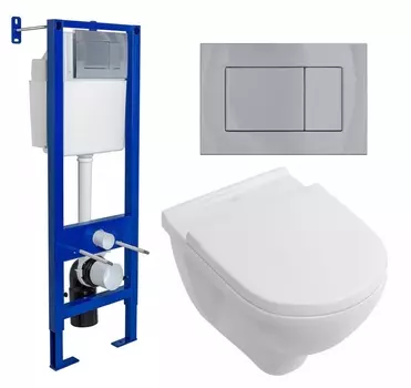 Комплект 3 в 1 инсталляция Berges Wasserhaus Atom 410 + Унитаз подвесной Villeroy & Boch O Novo Directflush + кнопка хром