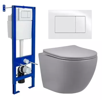 Комплект 3 в 1 инсталляция Berges Wasserhaus Atom 410 + Унитаз подвесной Vincea Globo VT1-14SMG + кнопка белая