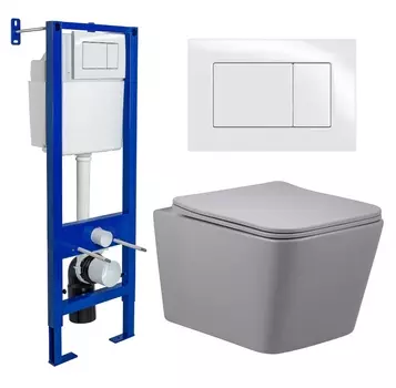 Комплект 3 в 1 инсталляция Berges Wasserhaus Atom 410 + Унитаз подвесной Vincea Q-Line VT1-12MG + кнопка белая