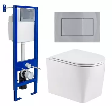 Комплект 3 в 1 инсталляция Berges Wasserhaus Atom 410 + Унитаз подвесной WeltWasser Nesenbach 004 GL-WT + кнопка хром