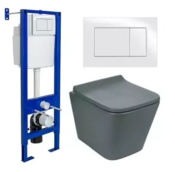 Комплект 3 в 1 инсталляция Berges Wasserhaus Atom 410 + Унитаз подвесной Weltwasser WW SK Gelbach 041 MT-GR + кнопка белая