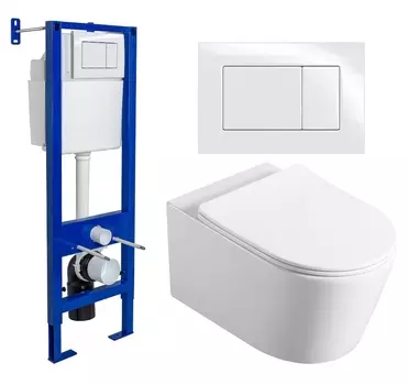 Комплект 3 в 1 инсталляция Berges Wasserhaus Atom 410 + Унитаз Vincea Cute VT1-24 + кнопка белая