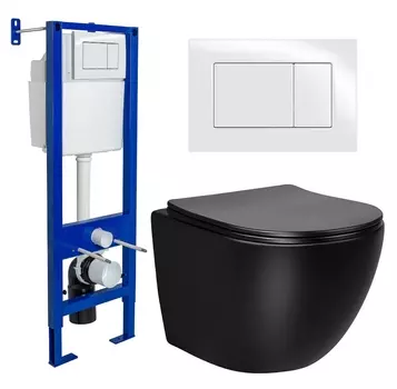 Комплект 3 в 1 инсталляция Berges Wasserhaus Atom 410 + Унитаз Vincea Globo VT1-14MB + кнопка белая