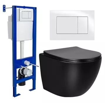 Комплект 3 в 1 инсталляция Berges Wasserhaus Atom 410 + Унитаз Vincea Globo VT1-14SMB + кнопка белая