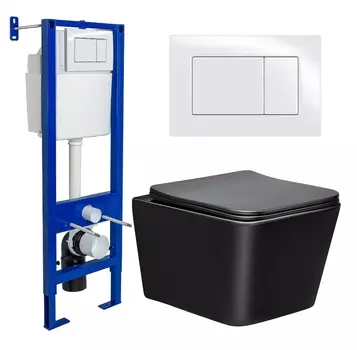 Комплект 3 в 1 инсталляция Berges Wasserhaus Atom 410 + Унитаз Vincea Q-Line VT1-12MB + кнопка белая