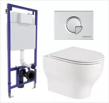 Комплект 3 в 1 инсталляция Berges Wasserhaus Novum 040222 + Подвесной унитаз WeltWasser Erlenbach 004 GL-WT + кнопка хром матовая