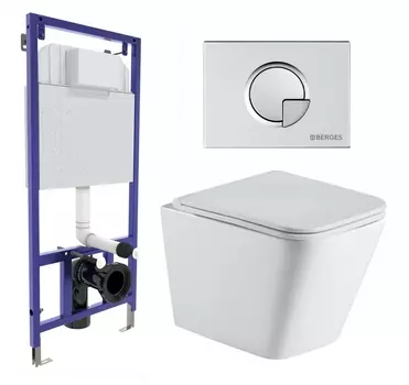 Комплект 3 в 1 инсталляция Berges Wasserhaus Novum 040222 + Подвесной унитаз WeltWasser Gelbach 043 GL-WT + кнопка хром матовая