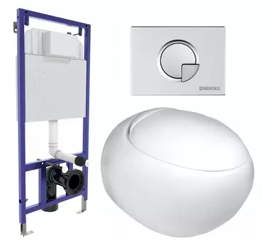 Комплект 3 в 1 инсталляция Berges Wasserhaus Novum 040222 + Подвесной унитаз WeltWasser Jeckenbach + кнопка хром матовая