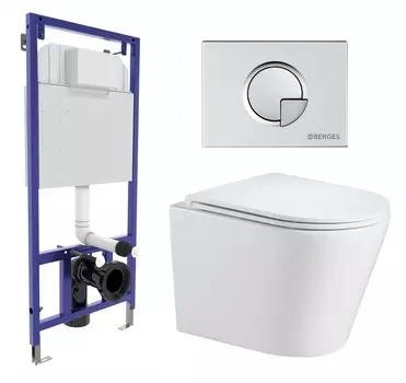 Комплект 3 в 1 инсталляция Berges Wasserhaus Novum 040222 + Подвесной унитаз WeltWasser Salzbach 043 GL-WT + кнопка хром матовая