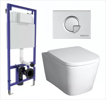 Комплект 3 в 1 инсталляция Berges Wasserhaus Novum 040222 + Унитаз подвесной BelBagno Albano BB120CHR + кнопка хром матовая