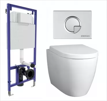 Комплект 3 в 1 инсталляция Berges Wasserhaus Novum 040222 + Унитаз подвесной BelBagno Marino + кнопка хром матовая