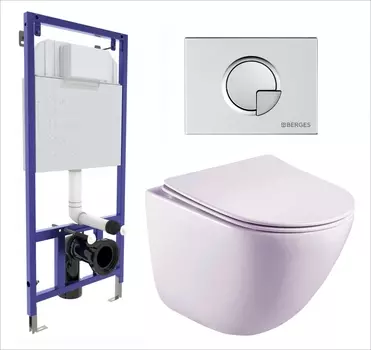 Комплект 3 в 1 инсталляция Berges Wasserhaus Novum 040222 + Унитаз подвесной Esbano Lotus ESUPLOTUW + кнопка хром матовая