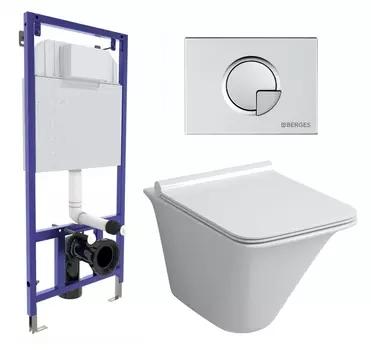 Комплект 3 в 1 инсталляция Berges Wasserhaus Novum 040222 + Унитаз подвесной Grossman GR-4413S + кнопка хром матовая