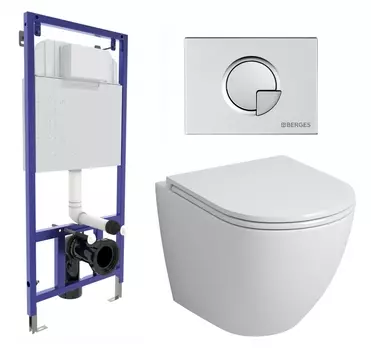 Комплект 3 в 1 инсталляция Berges Wasserhaus Novum 040222 + Унитаз подвесной Grossman GR-4455S + кнопка хром матовая