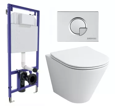 Комплект 3 в 1 инсталляция Berges Wasserhaus Novum 040222 + Унитаз подвесной Grossman GR-4477S + кнопка хром матовая