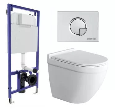 Комплект 3 в 1 инсталляция Berges Wasserhaus Novum 040222 + Унитаз подвесной Grossman GR-4483S + кнопка хром матовая
