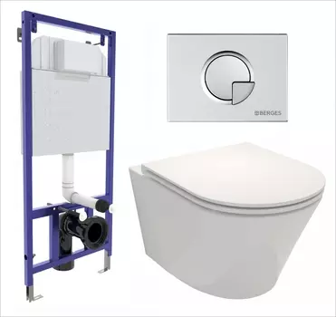 Комплект 3 в 1 инсталляция Berges Wasserhaus Novum 040222 + Унитаз подвесной Jacob Delafon Rodin+ EDY102-00 + кнопка хром матовая