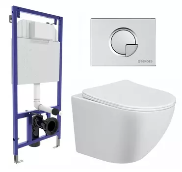 Комплект 3 в 1 инсталляция Berges Wasserhaus Novum 040222 + Унитаз подвесной Taliente Amato AM25010 + кнопка хром матовая