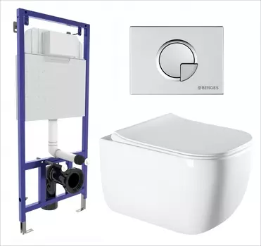 Комплект 3 в 1 инсталляция Berges Wasserhaus Novum 040222 + Унитаз подвесной Vincea Form VT1-35 + кнопка хром матовая