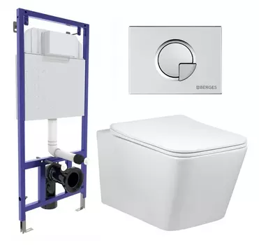 Комплект 3 в 1 инсталляция Berges Wasserhaus Novum 040222 + Унитаз Vincea Q-Line VT1-12 + кнопка хром матовая