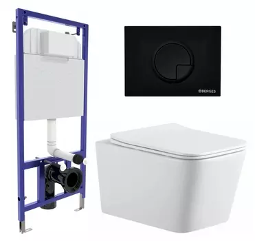 Комплект 3 в 1 инсталляция Berges Wasserhaus Novum 040225 + Подвесной унитаз SinteSi BALTI + кнопка черная