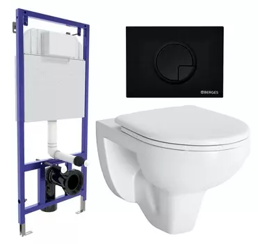 Комплект 3 в 1 инсталляция Berges Wasserhaus Novum 040225 + Унитаз подвесной Berges Wasserhaus Gamma 081105 + кнопка черная