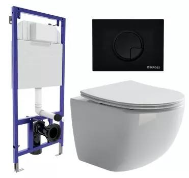 Комплект 3 в 1 инсталляция Berges Wasserhaus Novum 040225 + Унитаз подвесной Ceramica Nova Forma CN3009 + кнопка черная