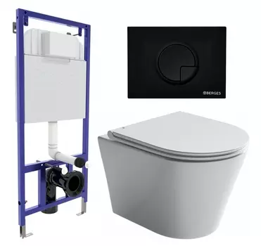 Комплект 3 в 1 инсталляция Berges Wasserhaus Novum 040225 + Унитаз подвесной Ceramica Nova Forma CN3011 + кнопка черная