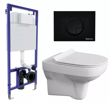 Комплект 3 в 1 инсталляция Berges Wasserhaus Novum 040225 + Унитаз подвесной Cersanit City New + кнопка черная