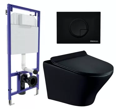 Комплект 3 в 1 инсталляция Berges Wasserhaus Novum 040225 + Унитаз подвесной Esbano Aster ESUPASTEBM + кнопка черная