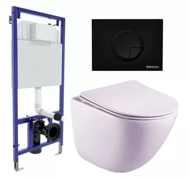 Комплект 3 в 1 инсталляция Berges Wasserhaus Novum 040225 + Унитаз подвесной Esbano Lotus ESUPLOTUW + кнопка черная