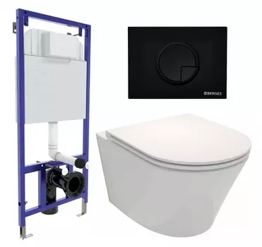 Комплект 3 в 1 инсталляция Berges Wasserhaus Novum 040225 + Унитаз подвесной Jacob Delafon Rodin+ EDY102-00 + кнопка черная