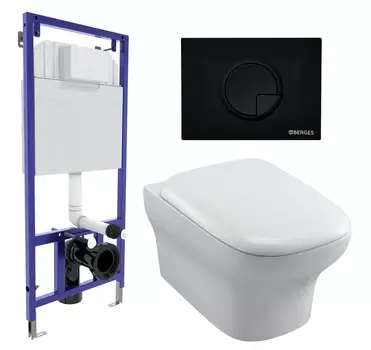 Комплект 3 в 1 инсталляция Berges Wasserhaus Novum 040225 + Унитаз подвесной Jacob Delafon Vox EDM102-00 + кнопка черная