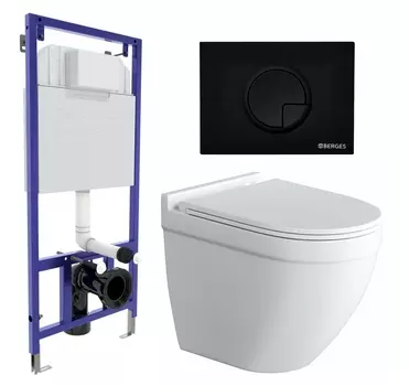 Комплект 3 в 1 инсталляция Berges Wasserhaus Novum 040225 + Унитаз подвесной Owl 1975 Cirkel-H + кнопка черная