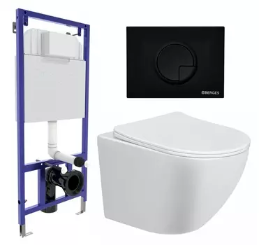 Комплект 3 в 1 инсталляция Berges Wasserhaus Novum 040225 + Унитаз подвесной Taliente Amato AM25010 + кнопка черная