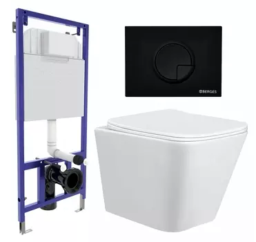 Комплект 3 в 1 инсталляция Berges Wasserhaus Novum 040225 + Унитаз подвесной Taliente Correto CR25200 + кнопка черная