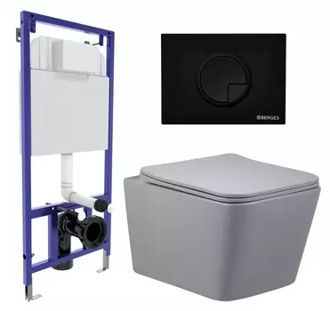 Комплект 3 в 1 инсталляция Berges Wasserhaus Novum 040225 + Унитаз подвесной Vincea Q-Line VT1-12MG + кнопка черная