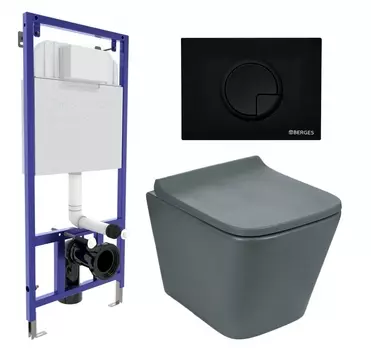 Комплект 3 в 1 инсталляция Berges Wasserhaus Novum 040225 + Унитаз подвесной Weltwasser WW SK Gelbach 041 MT-GR + кнопка черная