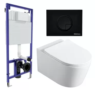Комплект 3 в 1 инсталляция Berges Wasserhaus Novum 040225 + Унитаз Vincea Cute VT1-24 + кнопка черная