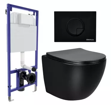 Комплект 3 в 1 инсталляция Berges Wasserhaus Novum 040225 + Унитаз Vincea Globo VT1-14MB + кнопка черная