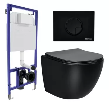 Комплект 3 в 1 инсталляция Berges Wasserhaus Novum 040225 + Унитаз Vincea Globo VT1-14SMB + кнопка черная