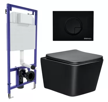 Комплект 3 в 1 инсталляция Berges Wasserhaus Novum 040225 + Унитаз Vincea Q-Line VT1-12MB + кнопка черная