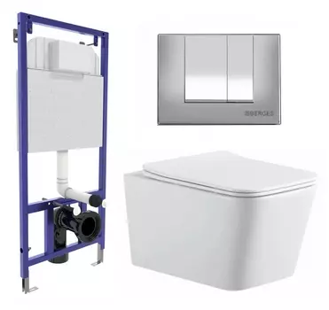 Комплект 3 в 1 инсталляция Berges Wasserhaus Novum 040242 + Подвесной унитаз SinteSi BALTI + кнопка хром матовая