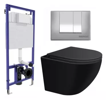 Комплект 3 в 1 инсталляция Berges Wasserhaus Novum 040242 + Подвесной унитаз SinteSi EVI + кнопка хром матовая