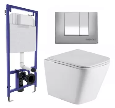 Комплект 3 в 1 инсталляция Berges Wasserhaus Novum 040242 + Подвесной унитаз WeltWasser Gelbach 043 GL-WT + кнопка хром матовая