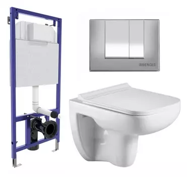 Комплект 3 в 1 инсталляция Berges Wasserhaus Novum 040242 + Подвесной унитаз WeltWasser Kehlbach 004 GL-WT + кнопка хром матовая