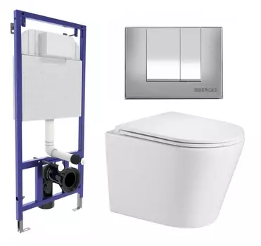 Комплект 3 в 1 инсталляция Berges Wasserhaus Novum 040242 + Подвесной унитаз WeltWasser Salzbach 043 GL-WT + кнопка хром матовая