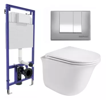 Комплект 3 в 1 инсталляция Berges Wasserhaus Novum 040242 + Подвесной унитаз WeltWasser Telbach 004 GL-WT + кнопка хром матовая