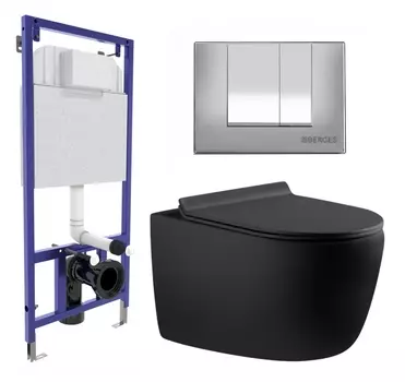 Комплект 3 в 1 инсталляция Berges Wasserhaus Novum 040242 + Унитаз подвесной Aquanet Cetus 287008 + кнопка хром матовая